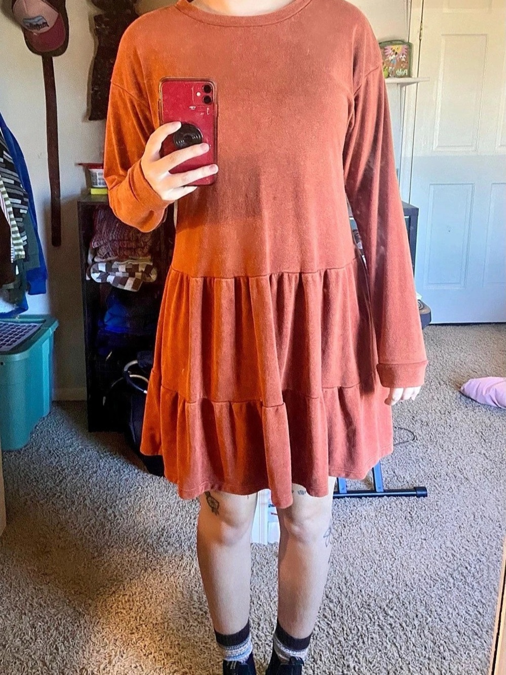 Wild Fable Long Sleeve Tiered Mini Dress Orange Small
